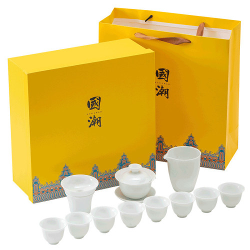 德化白瓷功夫茶具套裝全套家用辦公室陶瓷羊脂玉客厛蓋碗茶盃禮盒