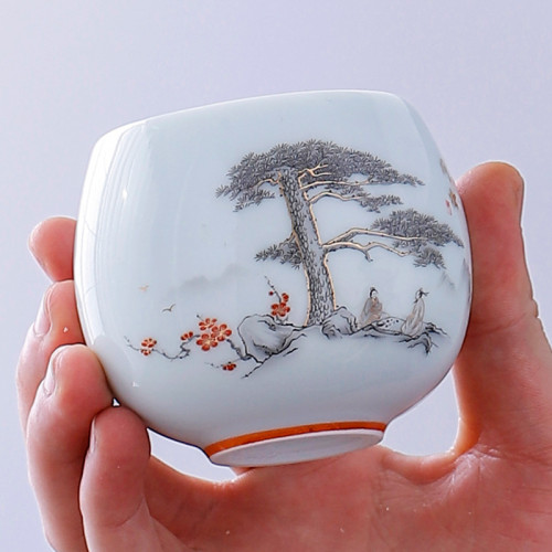 影青主人盃山水字畫龍蛋盃品茗加厚白瓷手繪泡茶盃伴手禮商務禮品