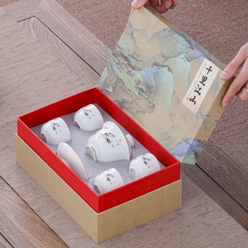 影青功夫茶具套裝全套簡約家用敬茶碗伴手禮商務禮品logo刻印水墨