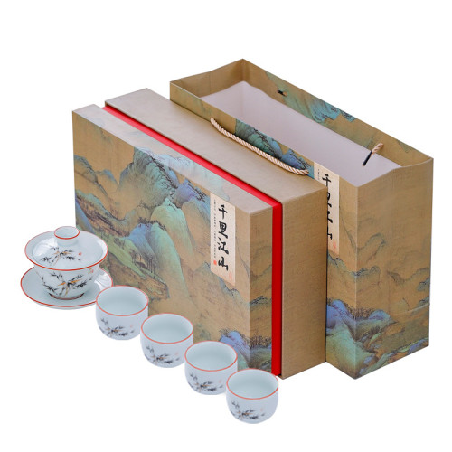 影青功夫茶具套裝全套簡約家用敬茶碗伴手禮商務禮品logo刻印水墨