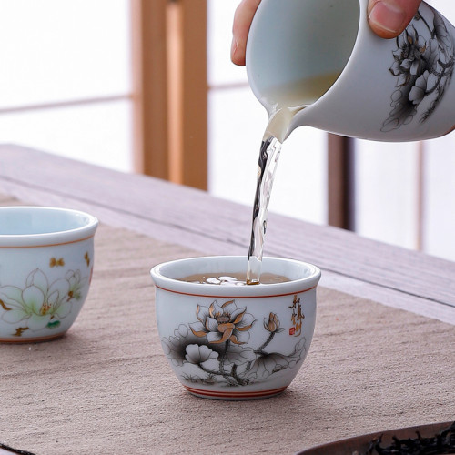影青山水字畫主人盃加厚手繪白瓷泡茶品茗高檔送禮茶具可刻印茶盃