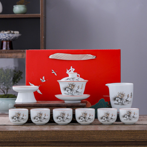 高端加厚青瓷創意實用套裝茶具商務禮品可印logo家用泡茶全套