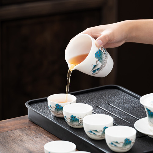 羊脂玉白瓷功夫茶具套裝家用蓋碗茶壺泡茶盃高檔禮盒商務禮品套裝