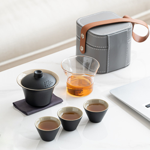 便攜式旅行茶具套裝玻璃戶外功夫茶具快客盃商務禮品伴手禮印logo