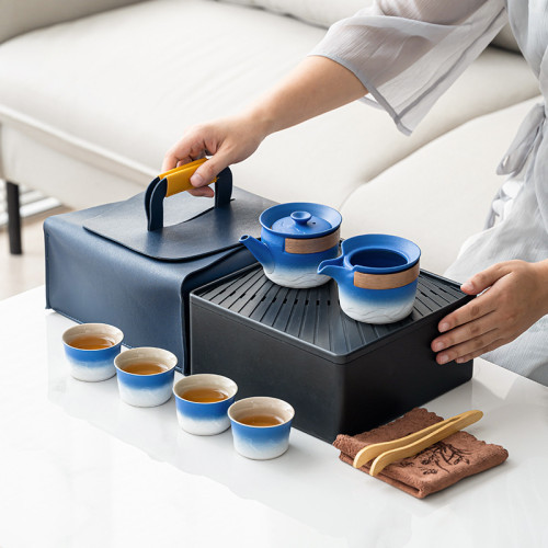 漸變旅行茶具一壺四盃戶外車載便攜式茶具公司年會商務logo伴手禮