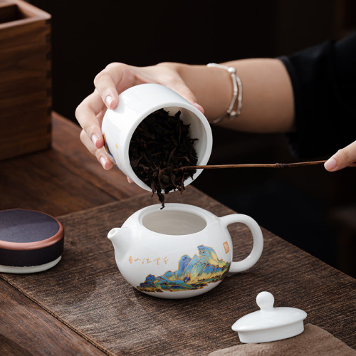 羊脂玉千裡江山旅行泡茶茶具禮品套裝公司銀行商務精美做工伴手禮