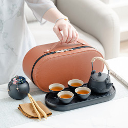輕奢簡約提梁壺旅行茶具套裝高顔值便攜式茶水分離活動創意伴手禮