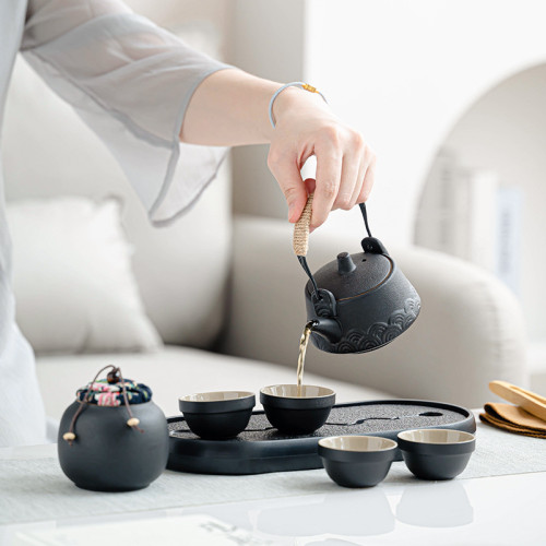 輕奢簡約提梁壺旅行茶具套裝高顔值便攜式茶水分離活動創意伴手禮
