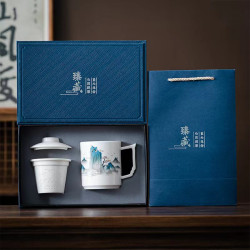 高端陶瓷辦公盃茶水分離過濾茶盃整套高檔臻藏商務禮品送禮可logo