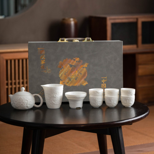 羊脂玉茶具套裝白瓷鳳鳴壺茶具套組商務活動泡茶伴手禮盒辦公家用