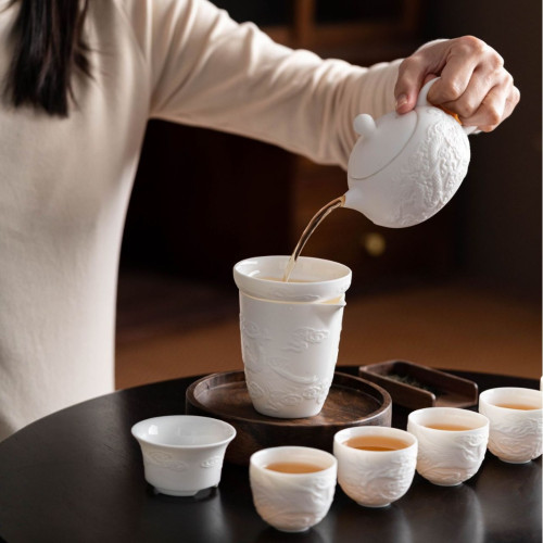 羊脂玉茶具套裝白瓷鳳鳴壺茶具套組商務活動泡茶伴手禮盒辦公家用