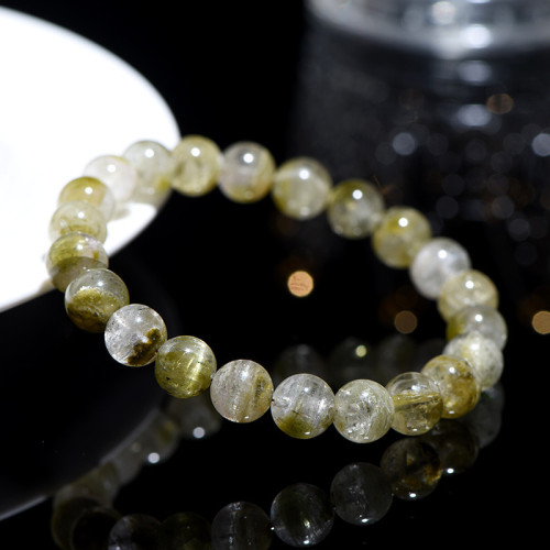 久雅水晶 天然雙色老鑛碧璽圓珠手鏈 老鑛黃綠碧璽散珠手串 批髮