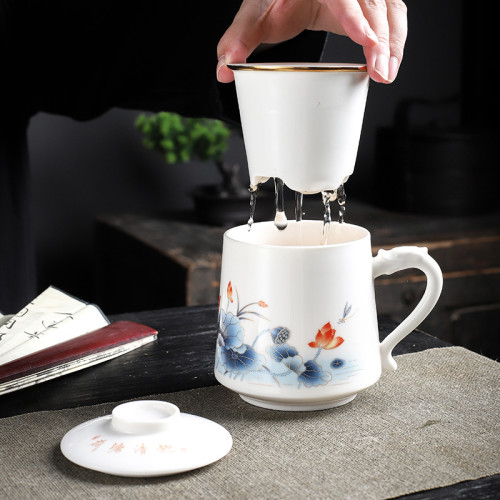 高端山水國潮水盃茶水分離泡茶三件套辦公茶盃高端茶盃送禮可logo