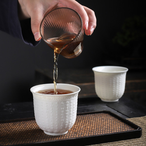 羊脂玉般若波若蜜多心經主人盃手工浮雕茶盃茶具送禮家用可刻圖字