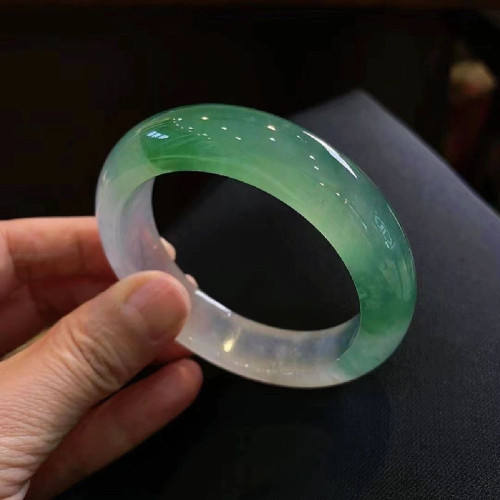 緬甸老坑翡翠手鐲油青滿綠冰種半山水冰飄花飄紫陽綠玉髓鐲子少女