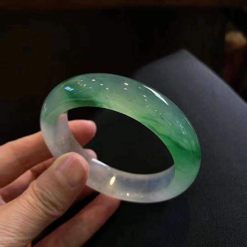 緬甸老坑翡翠手鐲油青滿綠冰種半山水冰飄花飄紫陽綠玉髓鐲子少女