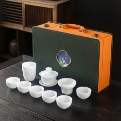 手工高檔冰種玉瓷茶具套裝加厚晶瑩功夫茶具全套茶盃蓋碗商務送禮