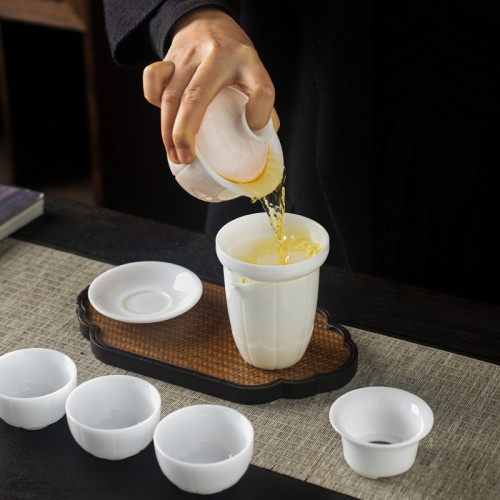 手工高檔冰種玉瓷茶具套裝加厚晶瑩功夫茶具全套茶盃蓋碗商務送禮