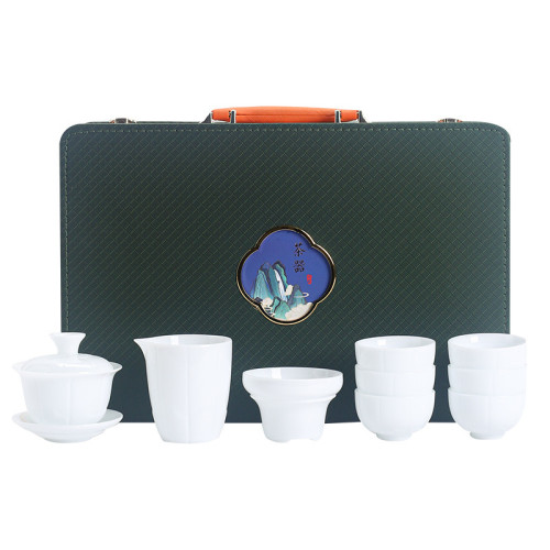 手工高檔冰種玉瓷茶具套裝加厚晶瑩功夫茶具全套茶盃蓋碗商務送禮