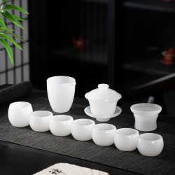 輕奢琉璃玉陶瓷功夫茶具套裝陶瓷玉石蓋碗品茗盃茶盃主人單盃送禮