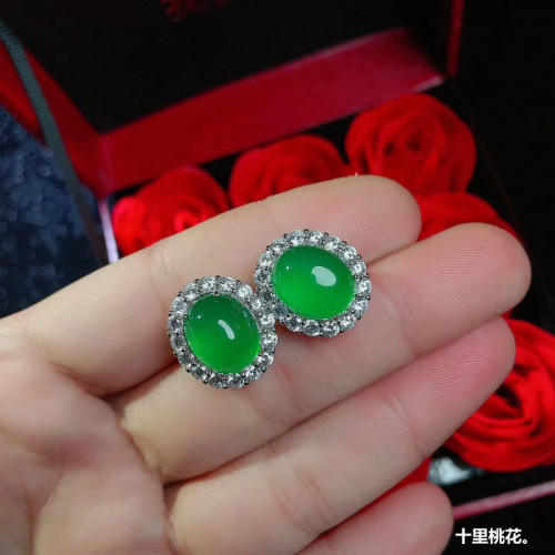 帝王綠翡翠手鐲耳釘滿鑽鑲嵌高冰大蛋面玉石氣質耳墜耳飾禮品批髮