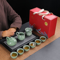 廠家批髮 國潮創意哥窰茶具套裝功夫陶瓷茶具 伴手禮家用節日禮品