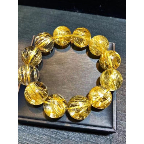 天然金髮晶手鏈女巴西水晶金鈦晶黃髮晶黃水晶石手串男轉運珠情侶