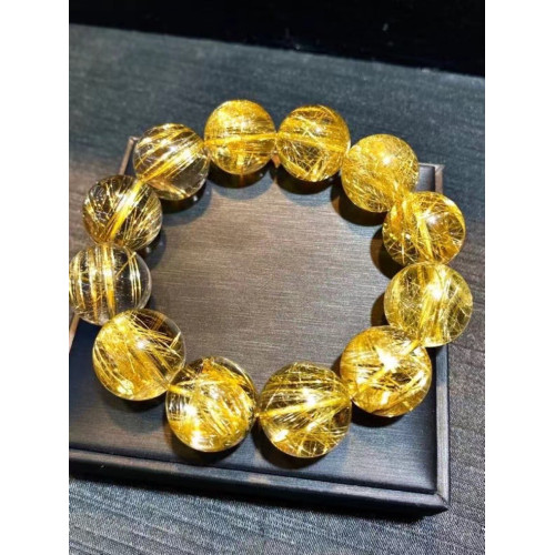 天然金髮晶手鏈女巴西水晶金鈦晶黃髮晶黃水晶石手串男轉運珠情侶