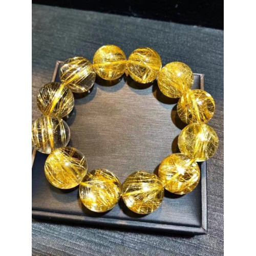 天然金髮晶手鏈女巴西水晶金鈦晶黃髮晶黃水晶石手串男轉運珠情侶
