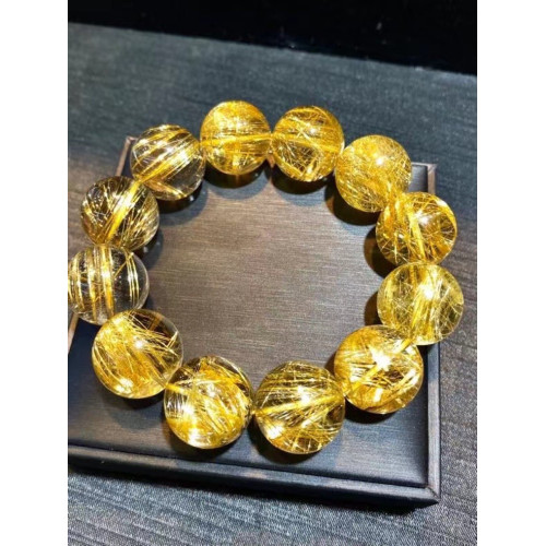 天然金髮晶手鏈女巴西水晶金鈦晶黃髮晶黃水晶石手串男轉運珠情侶