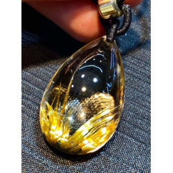 天然金髮晶吊墜女款項鏈男士平安無事牌鈦晶掛件掛飾禮物水晶飾品