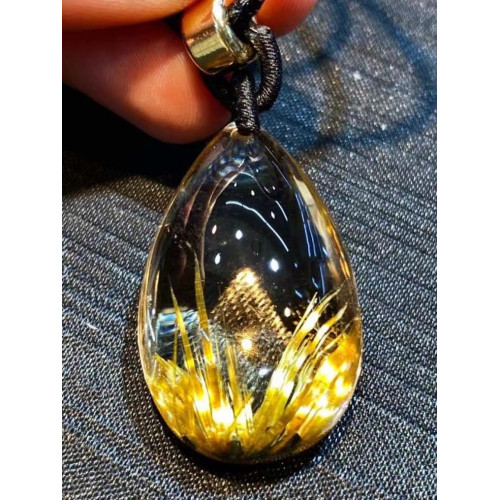 天然金髮晶吊墜女款項鏈男士平安無事牌鈦晶掛件掛飾禮物水晶飾品