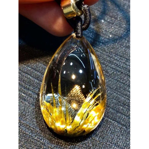 天然金髮晶吊墜女款項鏈男士平安無事牌鈦晶掛件掛飾禮物水晶飾品
