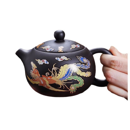 原創廠家鳳鳴壺遇熱變色紫砂壺手工龍鳳呈祥大號茶壺泡茶壺西施壺