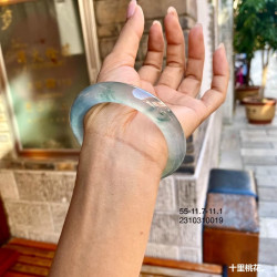 玻璃種飄花翡翠手鐲緬甸天然正品天山翠飄藍花翡翠玉手鐲正圈圓條