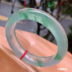 冰種飄花翡翠手鐲緬甸天然綠飄花玉手鐲老坑天山翠正圈玉鐲子通透