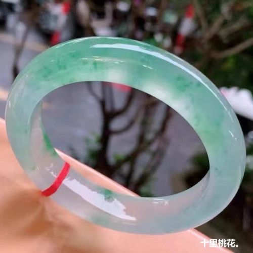 冰種飄花翡翠手鐲緬甸天然綠飄花玉手鐲老坑天山翠正圈玉鐲子通透
