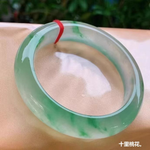 冰種飄花翡翠手鐲緬甸天然綠飄花玉手鐲老坑天山翠正圈玉鐲子通透