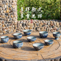 古青花瓷茶盃手繪作可養個人盃單盃大容量品茗盃復古簡約大氣茶盞
