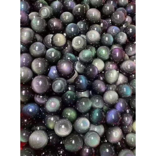 天然雙彩虹眼黑曜石球家庭辦公水晶裝飾風水球黑曜石彩虹眼原石球