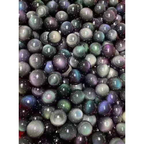 天然雙彩虹眼黑曜石球家庭辦公水晶裝飾風水球黑曜石彩虹眼原石球