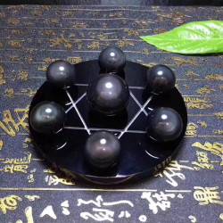 天然黑曜石七星陣擺件 黑曜石水晶球擺件 黑色水晶球家居客厛