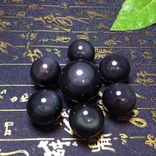 天然黑曜石七星陣擺件 黑曜石水晶球擺件 黑色水晶球家居客厛
