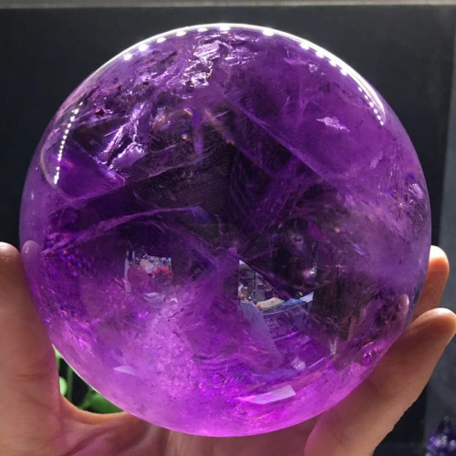 天然烏拉圭深黑紫水晶球紫黃晶彩虹球擺件原石打磨玄關裝飾品擺件