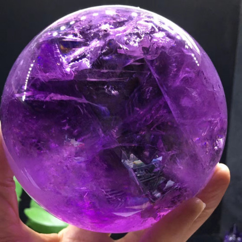 天然烏拉圭深黑紫水晶球紫黃晶彩虹球擺件原石打磨玄關裝飾品擺件