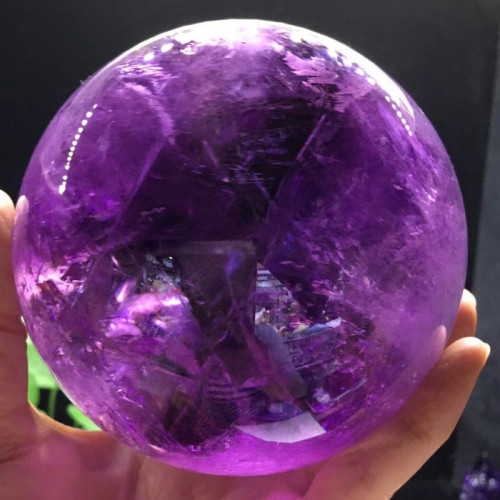 天然烏拉圭深黑紫水晶球紫黃晶彩虹球擺件原石打磨玄關裝飾品擺件