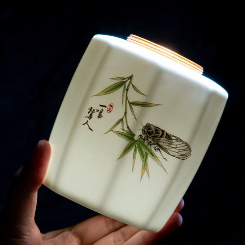 高檔羊脂玉茶葉罐陶合金蓋瓷密封防潮罐儲藏罐茶葉包裝盒茶具配件