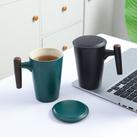 創意陶瓷木柄馬克杯帶蓋杯子家用水杯辦公室泡茶杯咖啡杯商務禮品