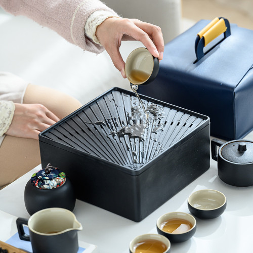 日式黑陶便攜包旅行茶具套裝功夫茶具家用一壺四盃簡約快客盃套組