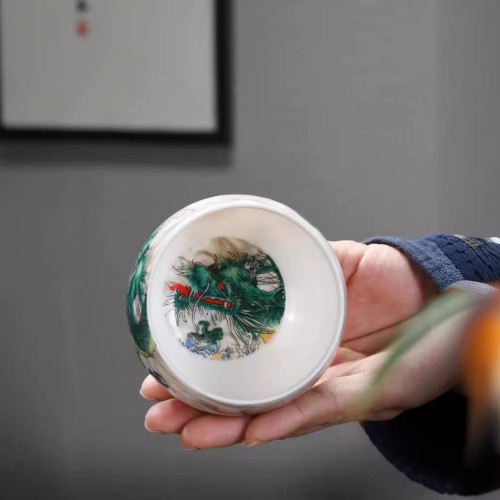 羊脂玉白瓷功夫茶盃加厚主人盃單個中式陶瓷茶具家用喝茶盃品茗盃
